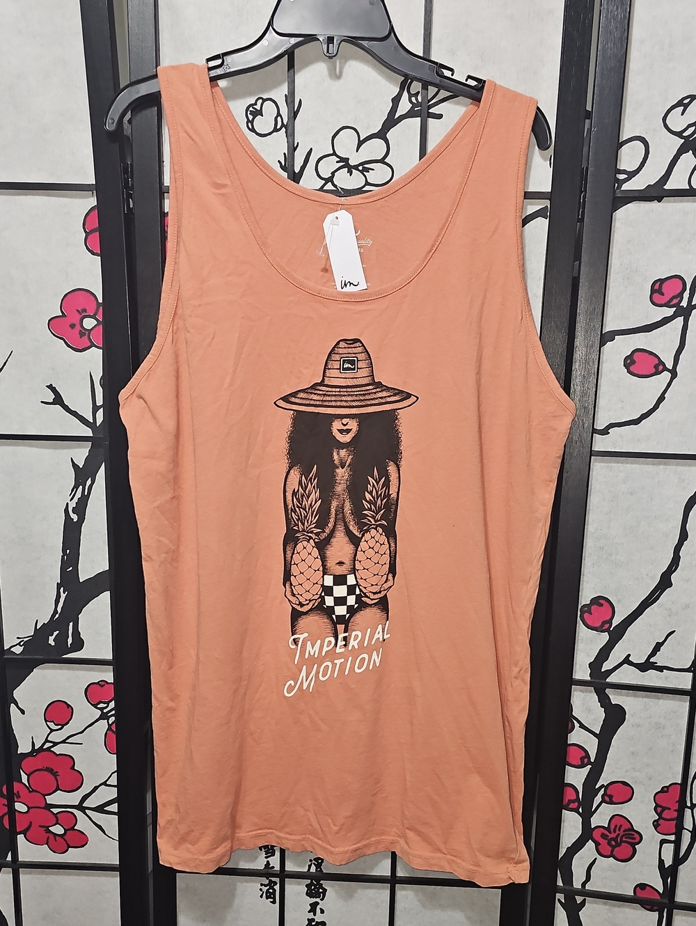 Imperial Motion Peach Graphic Tank Top Woman With Pinapples Medium New